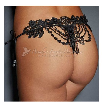 Black Thong with Embroidery